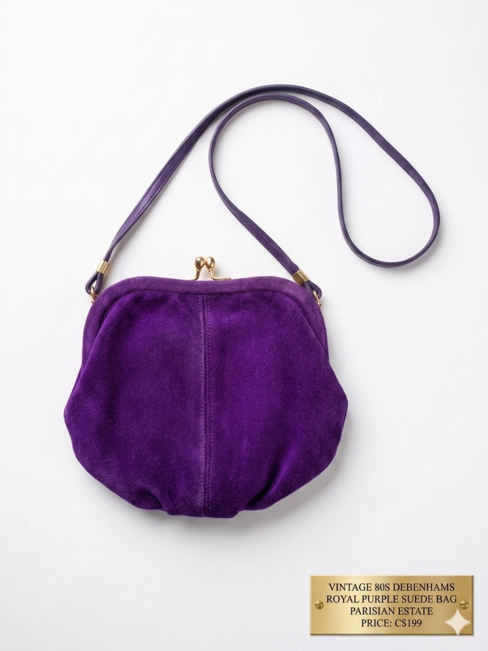PRISTINE Vintage 80s Debenhams Royal
Purple Genuine Suede Bag ESTATE NWOT